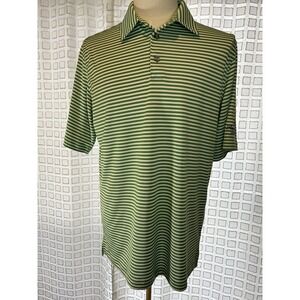 Ashworth Mens Golf Polo Shirt Large White Green Striped Short‎ Sleeve